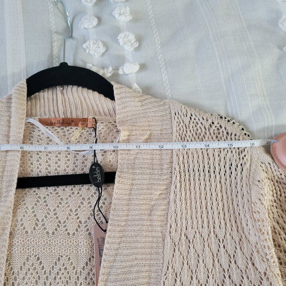 Belldini Open Weave Cardigan XL Cream Beige Pointelle Knit Lightweight Layer NWT - Picture 8 of 10